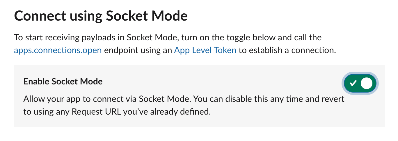 Socket Mode enabled